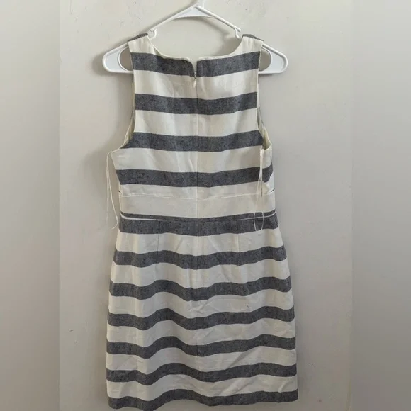 J.crew Sheath Dress Gray White Stripe Sleeveless Linen Blend Career Classic - Picture 3 of 7
